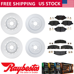 Fits 2013-2014 Lincoln MKS Front Rear Kit Coated Rotors Ceramic Pads - Raybestos
