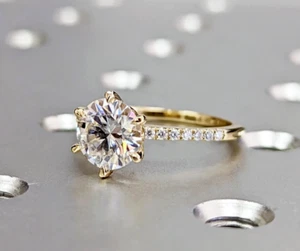 Diamond Women's Engagement Ring 2Ct Round Cut Lab-Created 14K Yellow Gold Finish - Picture 1 of 4