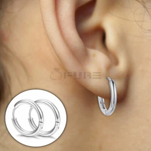 20mm Silver Titanium Steel Small Huggie Hoop Earrings 1.6mm Thick - Picture 1 of 11