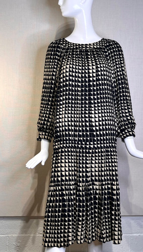 Abito midi CELINE by Hedi Slimane crema e nero stampa ottica taglia M FR38 nuovo senza etichette