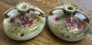Rare Nippon Gold Gilt Double Handled Porcelain Vases Blue Oriental Mark c.1891 - Picture 1 of 9