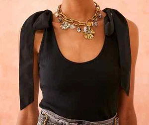 WOW! New Tags Ulla Johnson "Bailey" bow detail tank top "Noir" med $175 - Imagen 1 de 2
