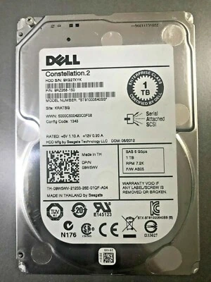 Dell 1TB 6G 7.2K 2.5" SAS 9W5WV 09W5WV ST91000640SS Server HDD Hard Drive - Image 1 of 3