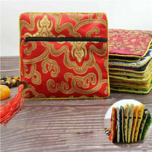 Jewelry Pouches Gift Coin Purse Bag 5pcs Tassel  Square Chinese Silk Zipper