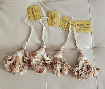 Lot of 4 Multi-tone Beige Brown Curtain Drapery Pillow Decor Tassel 4.5" - Image 1 of 3