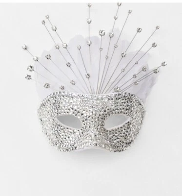 Zara Rhinestone feather mask rigid mask with rhinestones phantom of the opera - Image 1 of 4