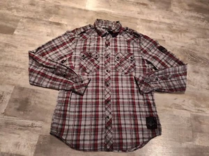 AFFLICTION Flannel Black Premium Limited Edition Embroidered Patch Plaid Size M - Picture 1 of 20