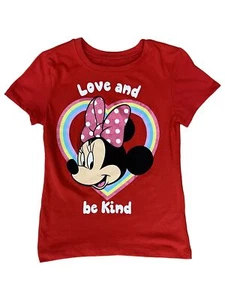 Disney Girls Minnie Mouse Love & Be Kind Red Valentines Day Shirt - Picture 1 of 2