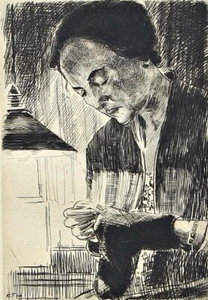 Carl Torsten Holmstrom (1884-1946) 1930s PORTRAIT OF A DARNING WOMAN Etching - Picture 1 of 5
