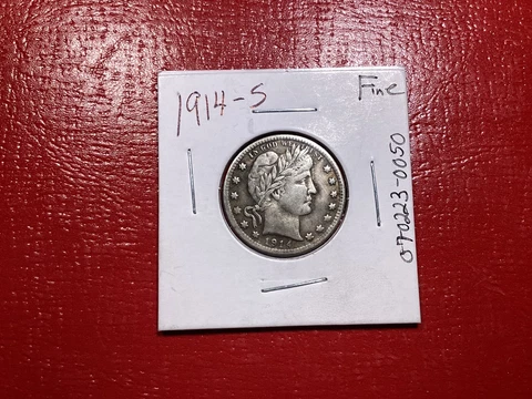 1914-S 90% Silver Barber Quarter-Fine Condition Cover