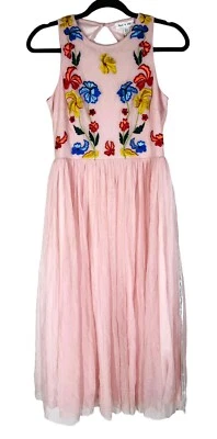 Maxi Vestido Frock & Volantes ModCloth Rosa Adornado Bordado Floral Tul 6 Foto 1 de 4