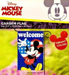 DISNEY 12" x 18" Mickey Mouse WELCOME Garden Flag/Banner (Patriotic/America) - Picture 1 of 4