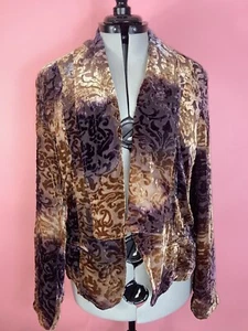 Sundance Blazer Jacket Size 12 Velvet Burnout Silk Lined Purple Bronze Brown - Picture 1 of 14