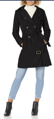 Gabardina impermeable grande Cole Haan negra para mujer Foto 1 de 3