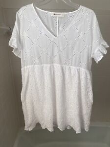 The Impeccable Pig Dress Smocked Ruffle White Eyelet Lace Size L Pockets Baby