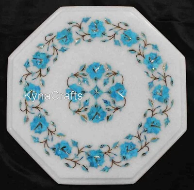 Octagon Marble Coffee Table Top Semi Precious Stone Inlay Work Balcony Table - Image 1 of 4