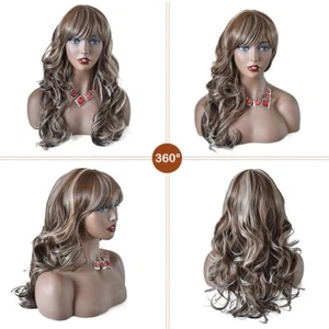 Long Wavy Women Wig Bangs Synthetic Black Brown Hair Cosplay Party Wigs 66cm US - Picture 1 of 28