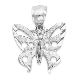 Solid 10k White Gold Butterfly Pendant, Detailed Butterfly Necklace for Women - Picture 1 of 5