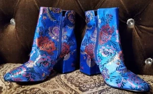 (DAMAGED) Aldo Blue Floral Brocade Fabric Boots US 8.5 - Picture 1 of 7