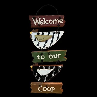 Винтажный деревянный фермерский домик деревенский декор цыплята петухи настенный подвес б/у в отличном состоянии - Изображение 1 из 4