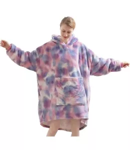 Oversized Wearable Sherpa Lined Fleece Blanket Hoodie with Giant Pocket - Picture 1 of 6