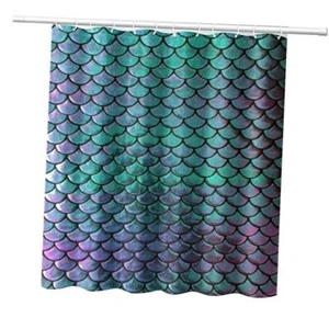 Ocean Mermaid Shower Curtain Geometric Fish 66"W x 72"L (Pack of 1) Style-1 - Picture 1 of 8
