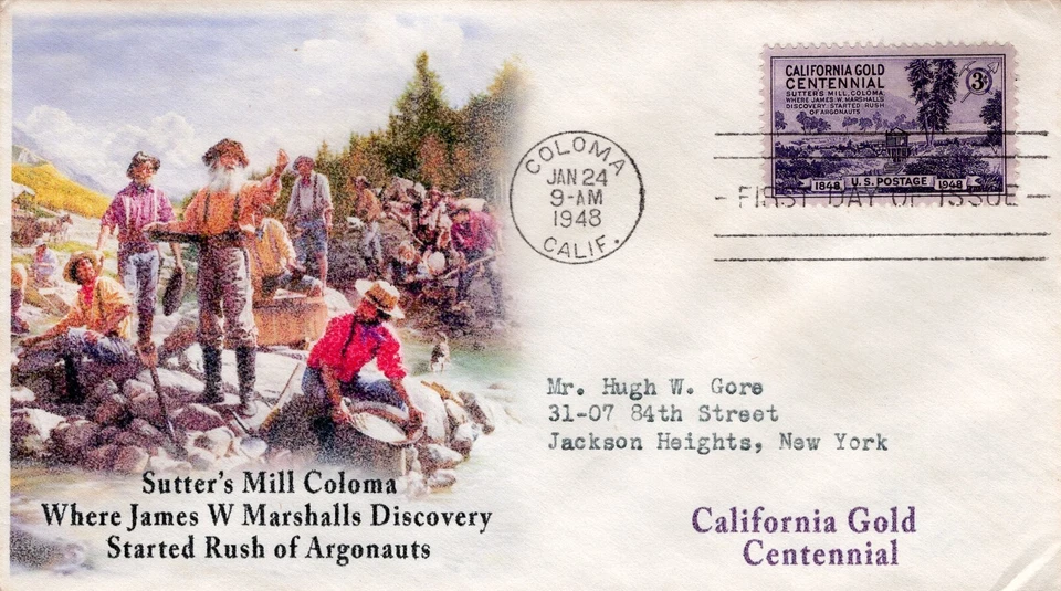 AO-954,1948, California Gold Centennial, First Day Cover, Add-on Cachet, Address - Image 1 of 1
