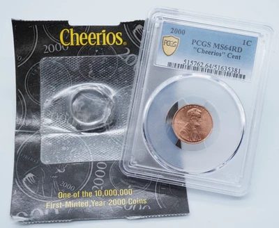 Centavo Lincoln Memorial Cheerios 2000 1 c graduación profesional MS64RD con certificado de autenticidad - U2410 Foto 1 de 4