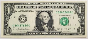 Lucky 666 1 $ One Dollar Schein ausgefallene Seriennummer mit 666 - Bild 1 von 6