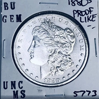 1880 S BU GEMA DÓLAR DE PLATA MORGAN SIN CIRCULAR MS+++ MONEDA RARA COMO NUEVA EE. UU. 5773 Foto 1 de 3