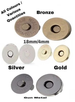 18MM MAGNETIC BUTTON SNAP FASTENERS CLOSURES CRAFT PURSE HAT BAG VARIOUS QNT - Image 1 of 4