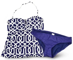 Liz Claiborne Women’s Purple/White Geometric Tankini Swimsuit Bathing Suit 8/10 - Picture 1 of 6