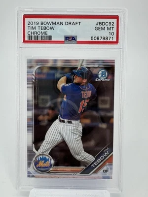 2019 BOWMAN DRAFT CHROME REFRACTOR #BDC92 TIM TEBOW RC PSA 10 - Image 1 of 2