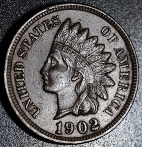 1902 INDIAN HEAD CENT - With LIBERTY & Near 4 DIAMONDS - AU UNC - Picture 1 of 2