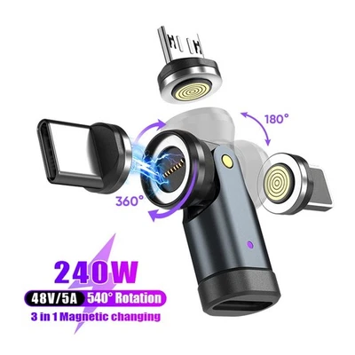 Adaptador de carga rápida PD 240W convertidor magnético USB C puntas giratorias cable de datos Foto 1 de 4