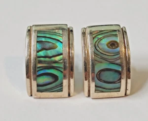 Vintage Abalone Sterling Silber Creolen Huggie Ohrringe - Bild 1 von 5