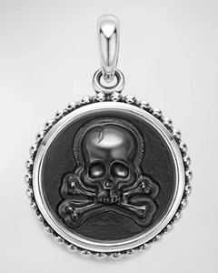 Colgante de calavera circular himno de ónix de plata de ley LAGOS para hombre, 20 mm - Imagen 1 de 4