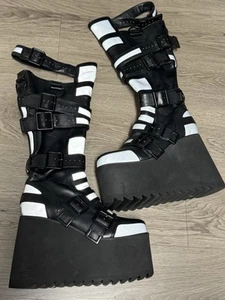 Sz 7 Club Exx Mindwarp Reflective Strap Platform Rave Cyber Punk Goth Boots - Picture 1 of 13
