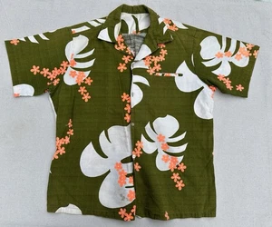Vtg 50s 60s Hawaiian Neon Barkcloth Aloha Tiki Shirt Island Beach Luau Surf Vibe - Picture 1 of 11