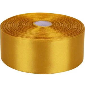 1-1/2 inch Golden Satin Ribbon 50 Yards Solid Fabric Ribbons Roll for Wedding... - Picture 1 of 4