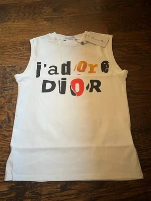 Camiseta sin mangas Jadore Dior blanca marfil multi nueva con etiquetas hecha en Italia EU 38 US8 Foto 1 de 3