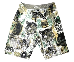 Pantaloncini da bagno uomo vintage Lost taglia 32 bianco/nero grafica teschio - Foto 1 di 8