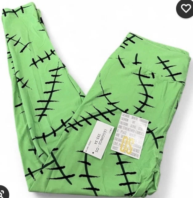 LuLaRoe Sz TC2 (20-26) Halloween FRANKENSTEIN Stitches Leggings Lime Green NWT - Image 1 of 3