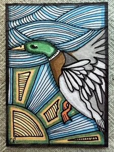 ACEO ORIGINAL ART Graffiti Folk Art “Mallard & Sun” Artist Prue 2025 - Picture 1 of 4