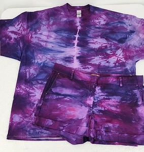Procion Ice Tie Dyed Women's Outfit Joe Fresh Shorts 16 Gildan Shirt Unisex 2XL - Picture 1 of 23