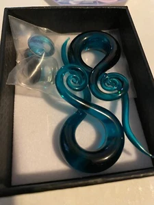 7/16"G Glass Jellyfish plugs & taper/stretchers SET, Never used, BLUE - Picture 1 of 7