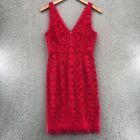 Maeve Anthropologie Dress Womens 10 Camari Red Lace Knee Length Sheath V Neck