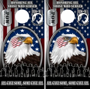 Cornhole Board Wraps US Veteran American Flag Bald Eagle Honor Military POW #02 - Foto 1 di 3