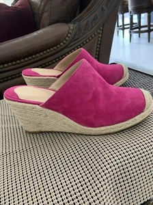 Ralph Lauren Sz 7.5 Pennie espadrille wedge Slip On Fuschia Suede shoes NWOB - Picture 1 of 10