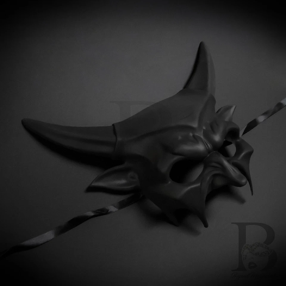 Men's Devil Horns Costume Party Halloween Masquerade Mask [Black] - Image 1 of 3